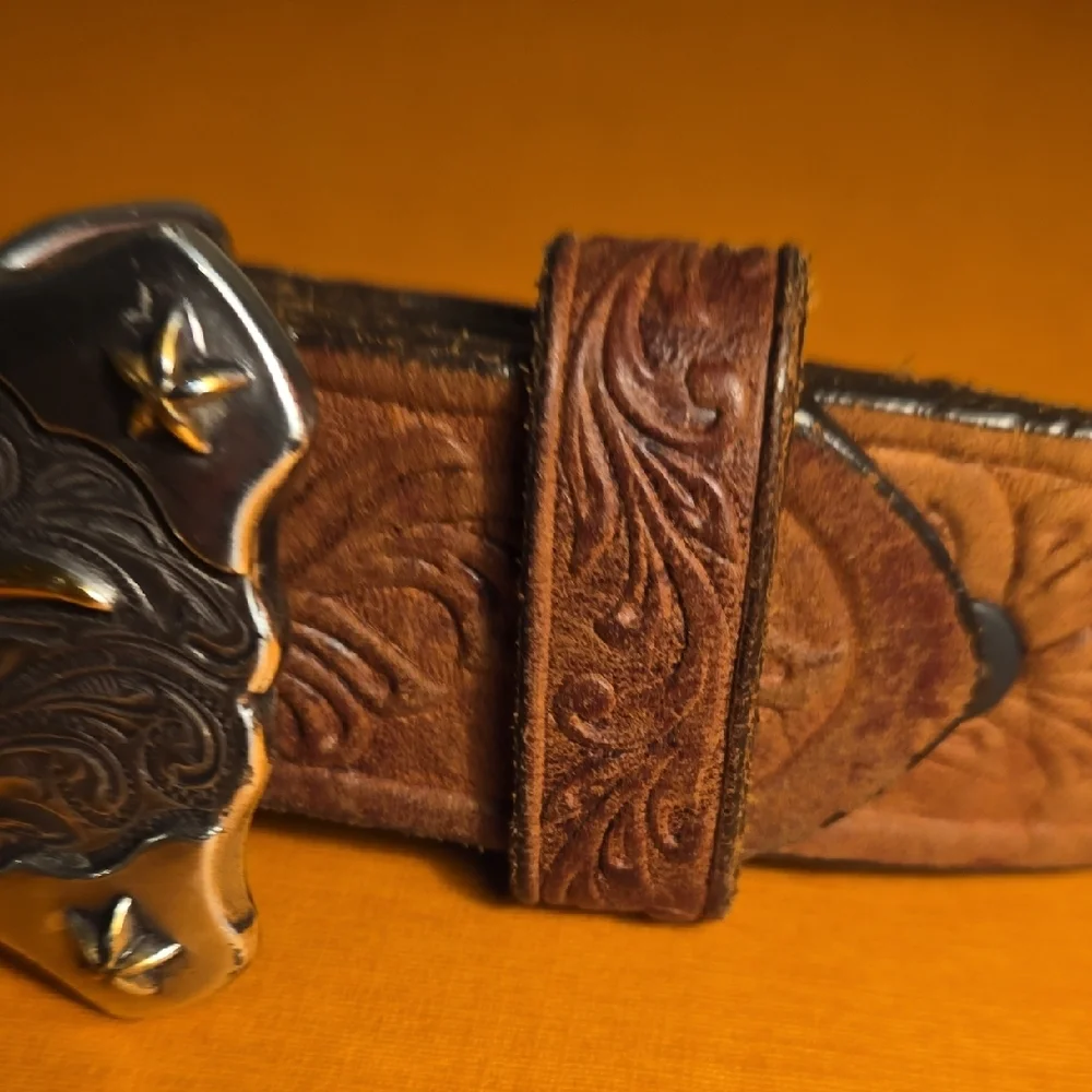 Tony Lama Kid's Leather Floral and Long Horn Belt